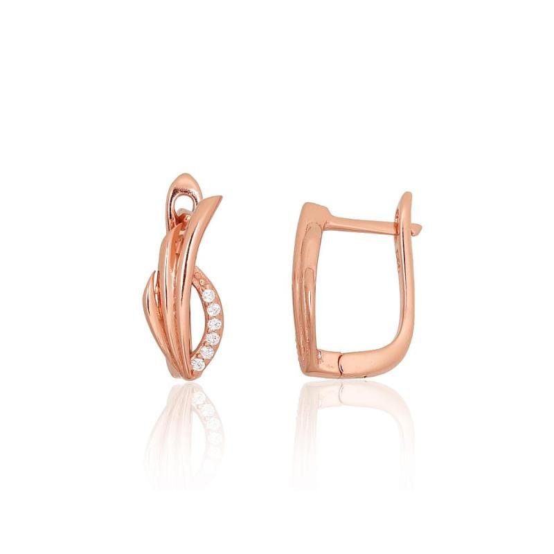 Silver earrings with 'english' lock, Silver 925°, red gold (Plating), Zirkons