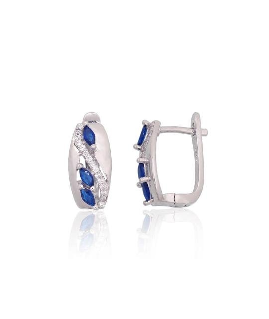 Silver earrings with 'english' lock, Silver 925°, Rhodium (Plating), Zirkons