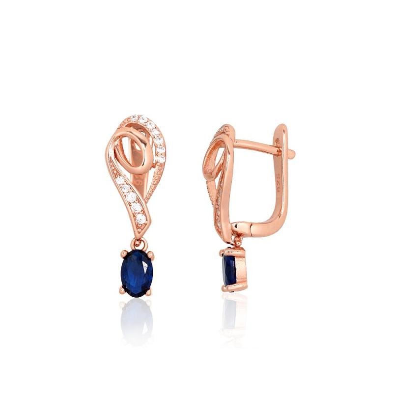 Silver earrings with 'english' lock, Silver 925°, red gold (Plating), Zirkons