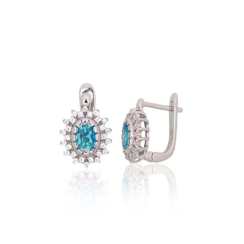 Silver earrings with 'english' lock, Silver 925°, Rhodium (Plating), Zirkons