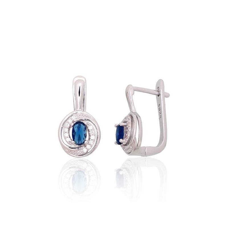 Silver earrings with 'english' lock, Silver 925°, Rhodium (Plating), Zirkons