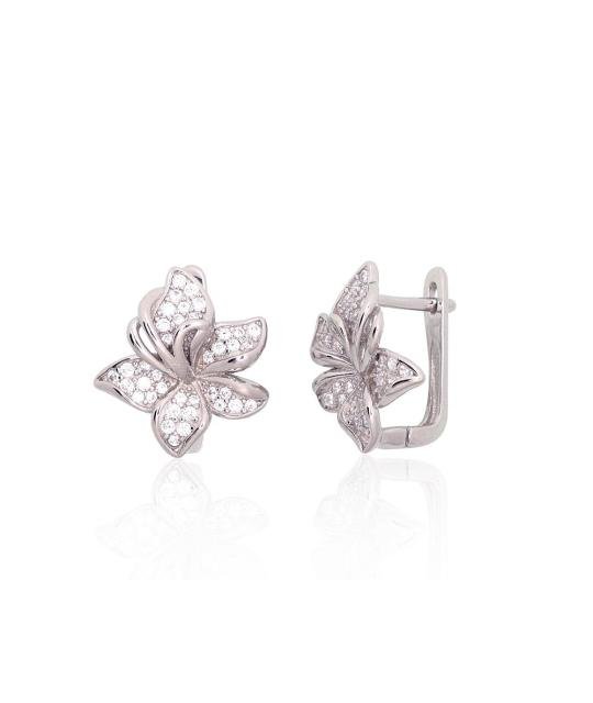 Silver earrings with 'english' lock, Silver 925°, Rhodium (Plating), Zirkons