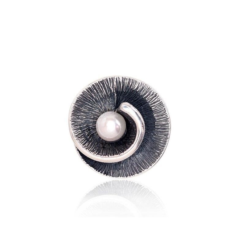 Silver brooch, Silver 925°, oxide (Plating), Fresh-water Pearl