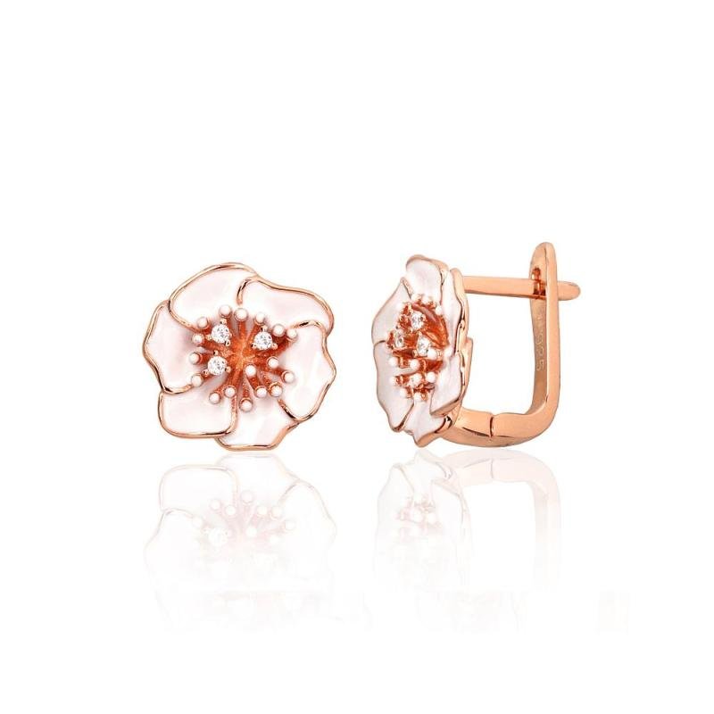 Silver earrings with 'english' lock, Silver 925°, red gold (Plating), Zirkons, Jewelery enamel