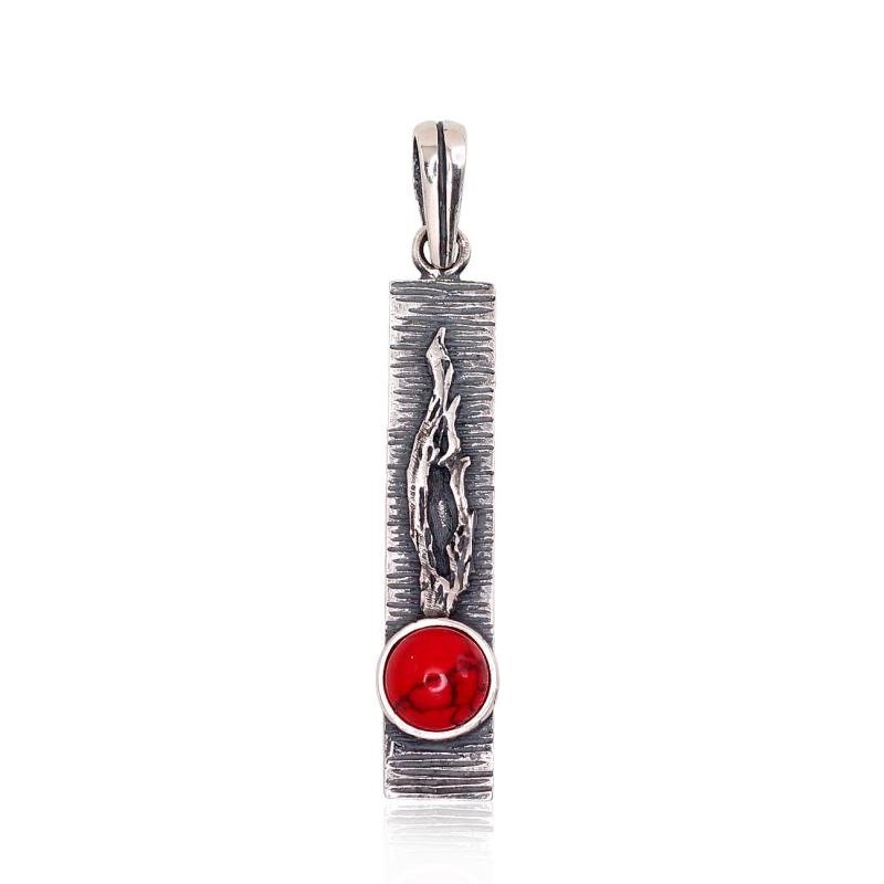 Серебряный кулон, Серебро 925°, оксид (покрытие), Коралл (Имитация)