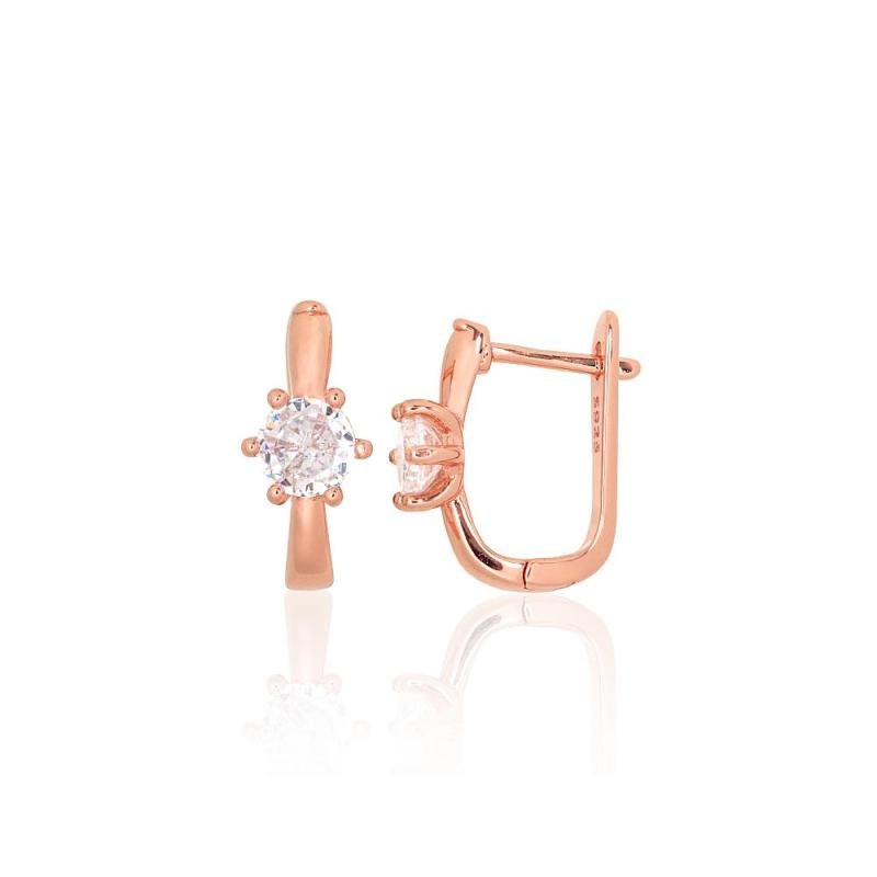 Серебряные серьги на английском замке, Серебро 925°, красное золото (покрытие), Цирконы
