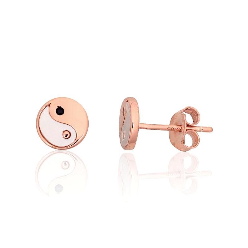 Silver stud earrings, Silver 925°, red gold (Plating), Zirkons, Mother-of-pearl