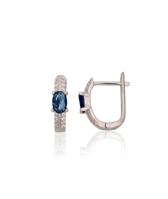 Silver earrings with 'english' lock, Silver 925°, Rhodium (Plating), Zirkons