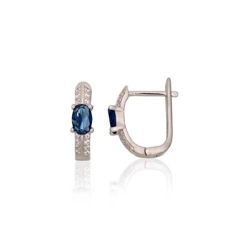 Silver earrings with 'english' lock, Silver 925°, Rhodium (Plating), Zirkons