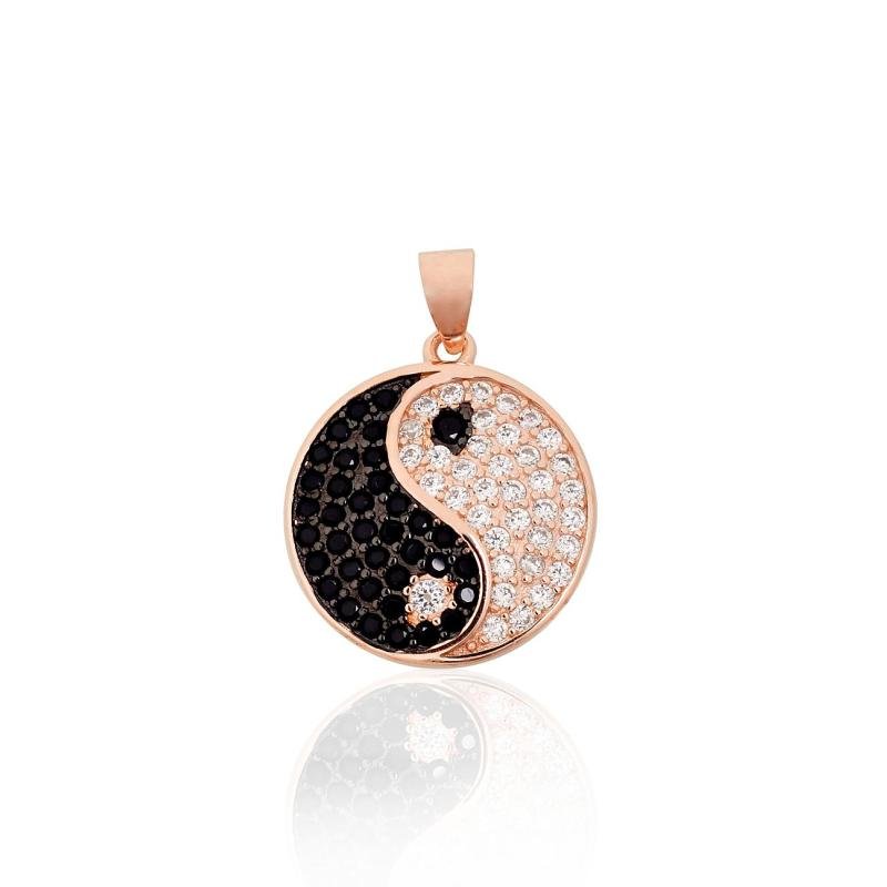 Silver pendant, Silver 925°, red gold (Plating)/, Rhodium (Plating), Zirkons