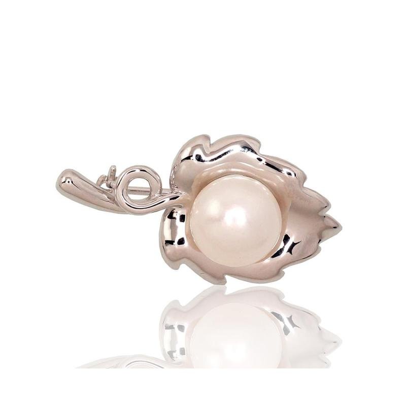 Silver brooch, Silver 925°, Rhodium (Plating), Fresh-water Pearl