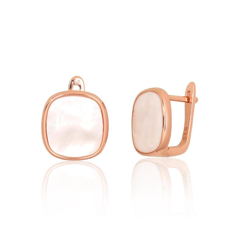 Silver earrings with 'english' lock, Silver 925°, red gold (Plating), Mother-of-pearl