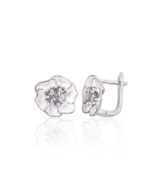 Silver earrings with 'english' lock, Silver 925°, Rhodium (Plating), Zirkons, Jewelery enamel
