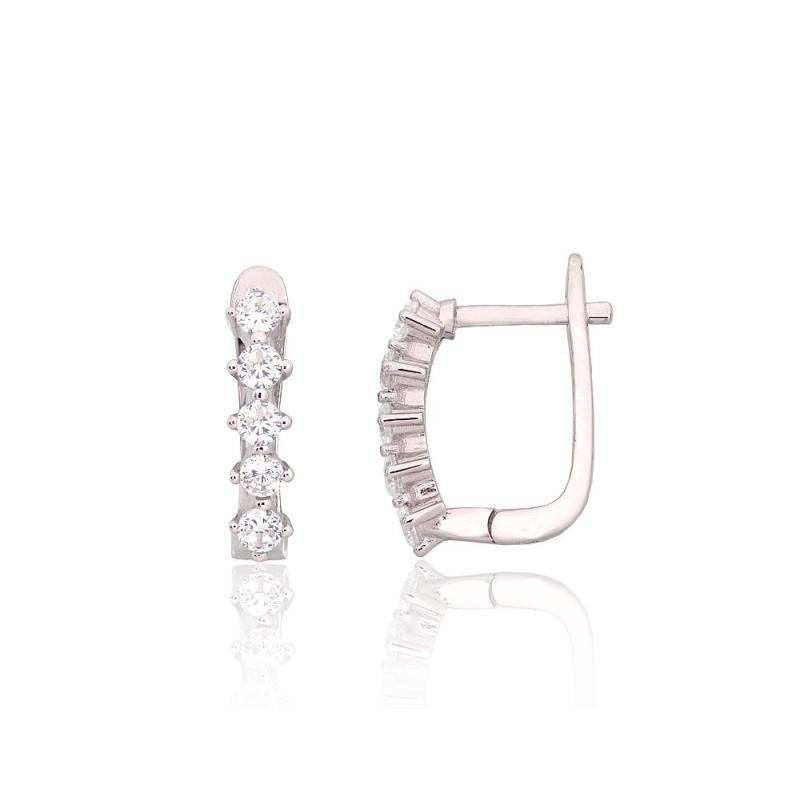 Silver earrings with 'english' lock, Silver 925°, Rhodium (Plating), Zirkons