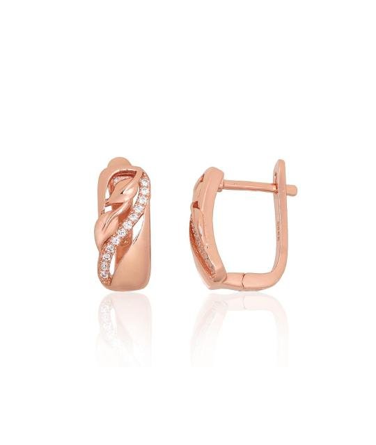 Silver earrings with 'english' lock, Silver 925°, red gold (Plating), Zirkons