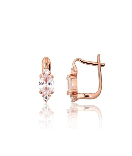 Silver earrings with 'english' lock, Silver 925°, red gold (Plating), Zirkons