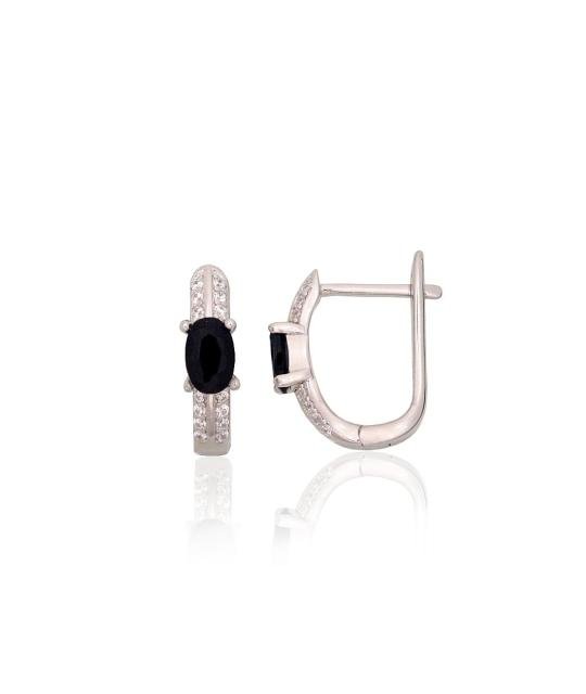 Silver earrings with 'english' lock, Silver 925°, Rhodium (Plating), Zirkons