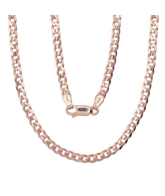 Silver chain Flat Curb 3.8 mm, diamond cut, Silver 925°, red gold (Plating)