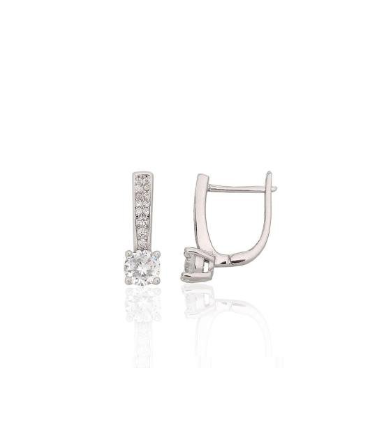 Silver earrings with 'english' lock, Silver 925°, Rhodium (Plating), Zirkons