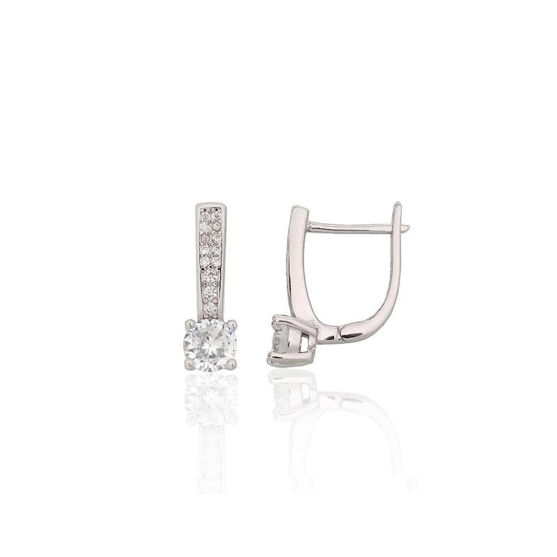 Silver earrings with 'english' lock, Silver 925°, Rhodium (Plating), Zirkons