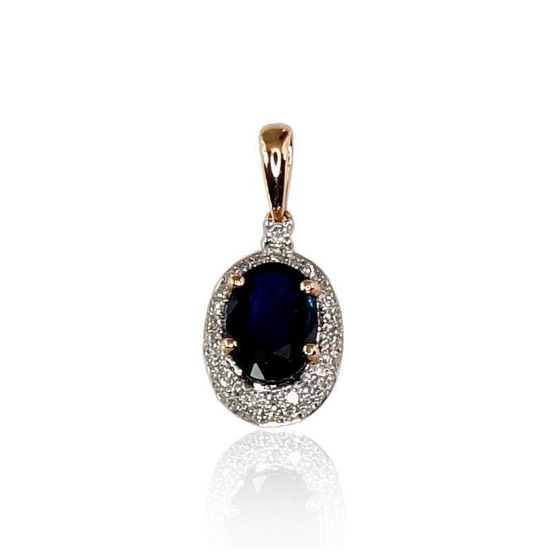 Gold pendant, Red Gold 585°, Rhodium (Plating), Diamonds, Sapphire