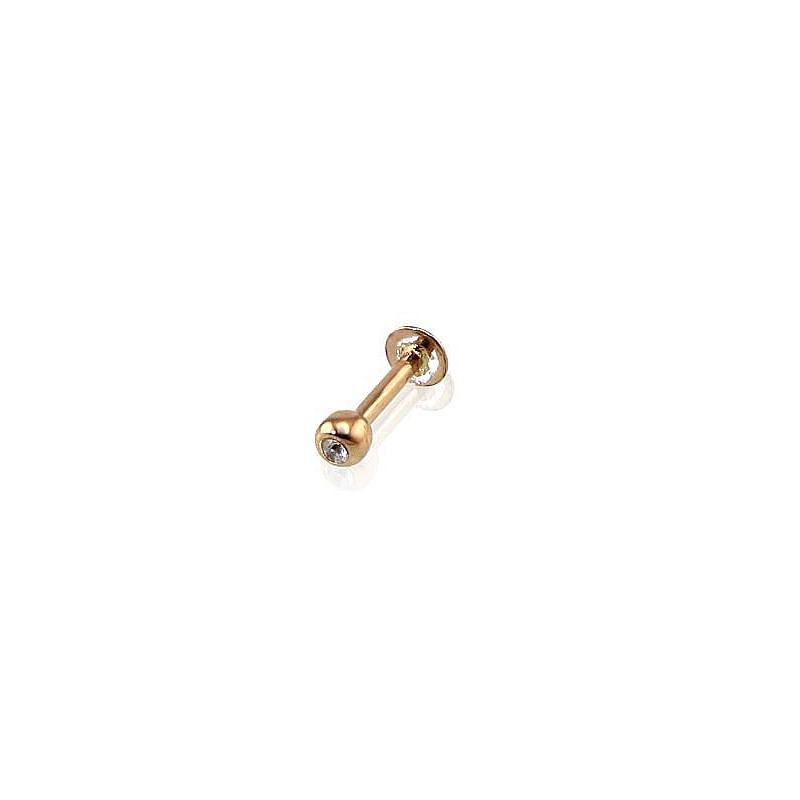 Gold piercing for lips, Red Gold 585°, Zirkons
