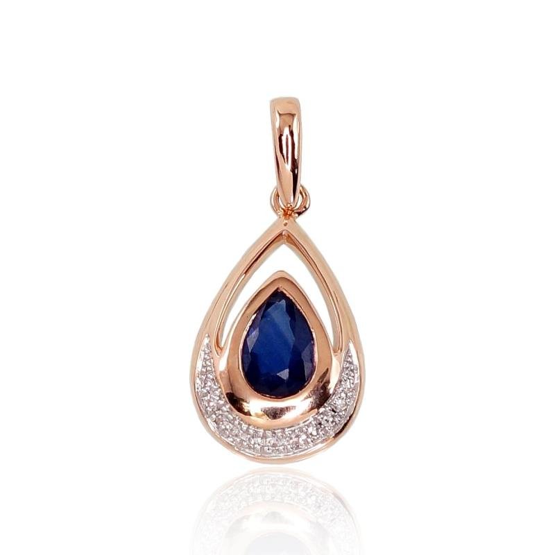 Gold pendant, Red Gold 585°, Rhodium (Plating), Diamonds, Sapphire