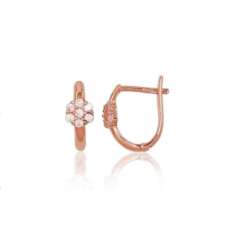 Gold earrings with 'english' lock, Red Gold 585°, Zirkons