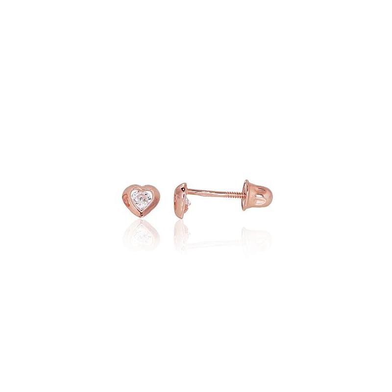 Gold screw studs earrings, Red Gold 585°, Zirkons