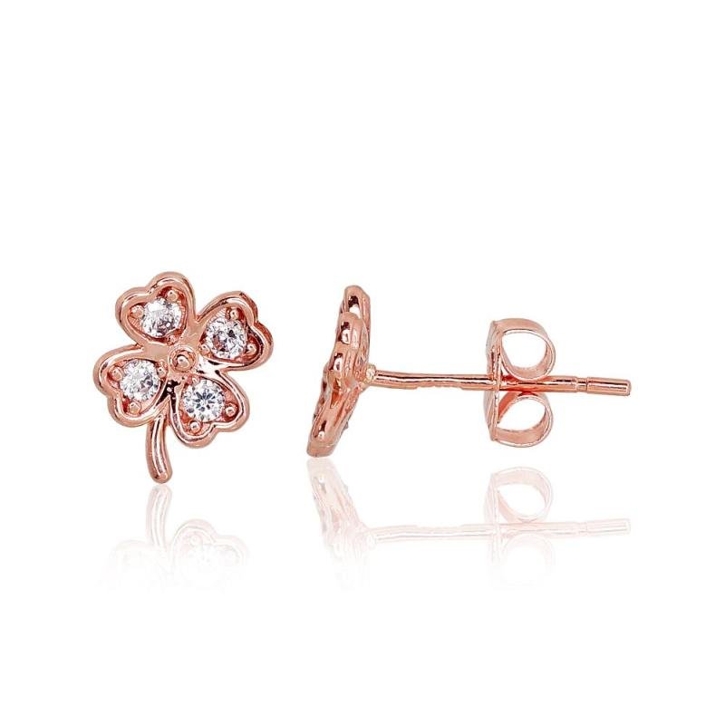 Gold classic studs earrings, Red Gold 585°, Zirkons