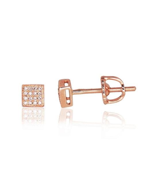 Gold screw studs earrings, Red Gold 585°, Diamonds