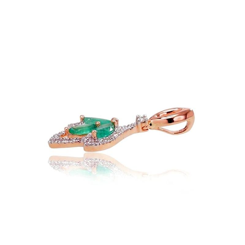 Gold pendant, Red Gold 585°, Rhodium (Plating), Diamonds, Emerald