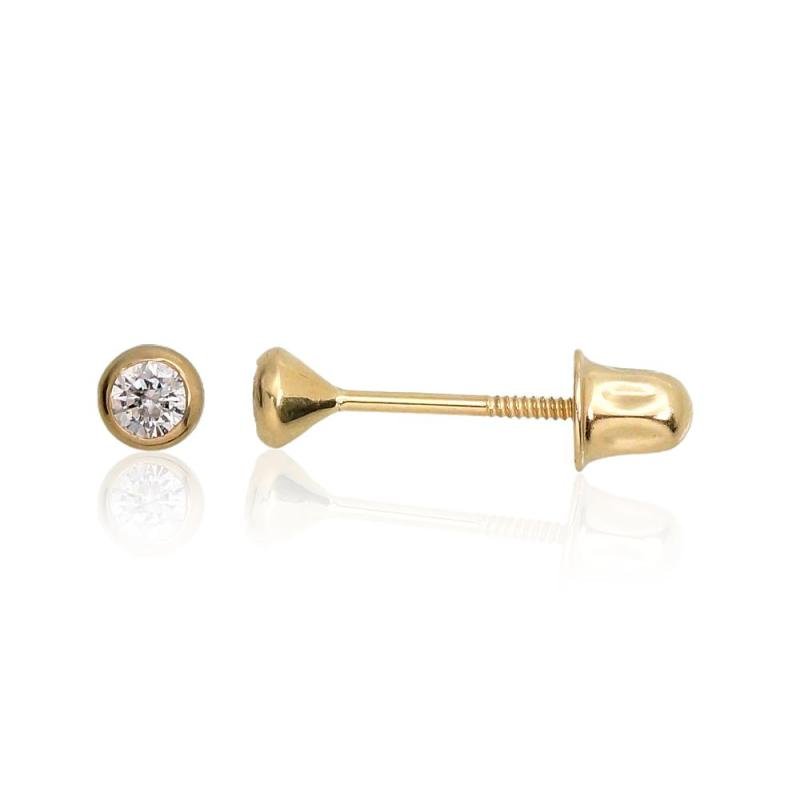 Gold screw studs earrings, Yellow Gold 585°, Zirkons