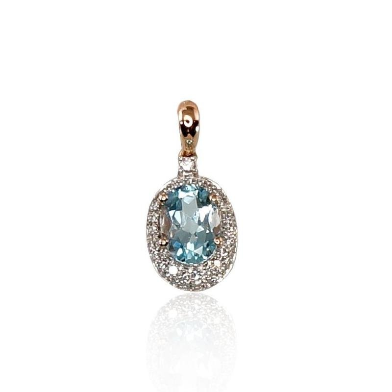 Gold pendant, Red Gold 585°, Rhodium (Plating), Diamonds, Sky Blue Topaz