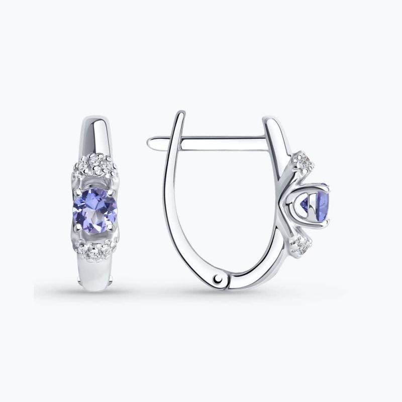 Silver Earrings Sokolov with Tanzanite and Cubic Zirconia