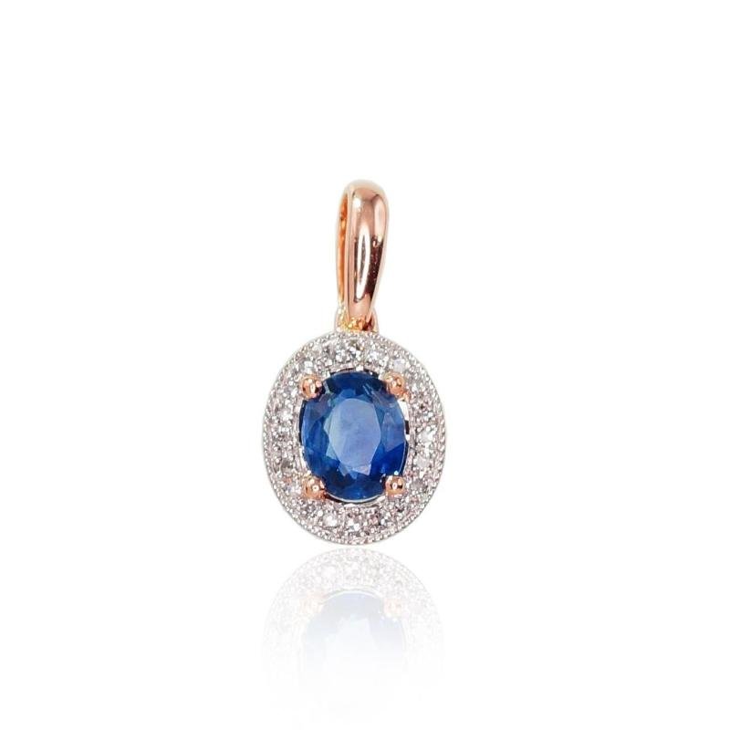 Gold pendant, Red Gold 585°, Rhodium (Plating), Diamonds, Sapphire
