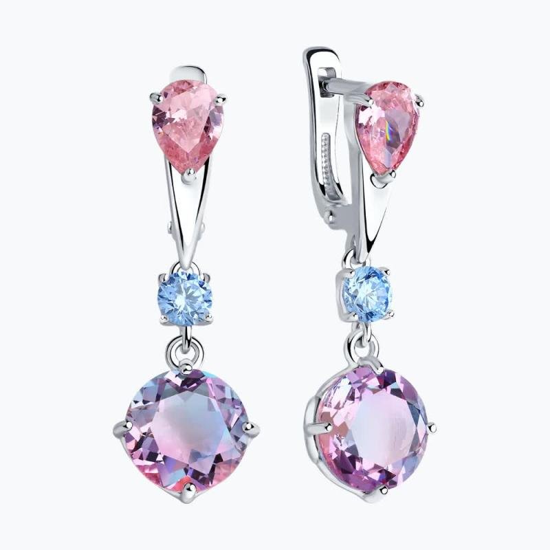 Silver Earrings Sokolov with Sitall and Cubic Zirconia