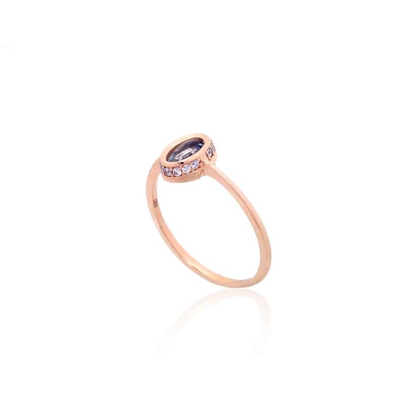 Gold ring, Red Gold 585°, Zirkons, Sky Blue Topaz