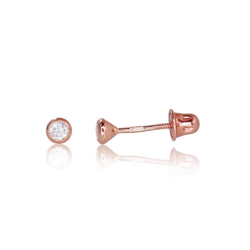 Gold screw studs earrings, Red Gold 585°, Zirkons