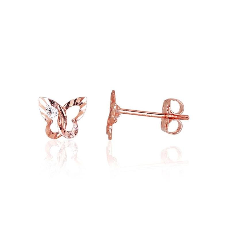 Gold classic studs earrings, Red Gold 585°, Zirkons