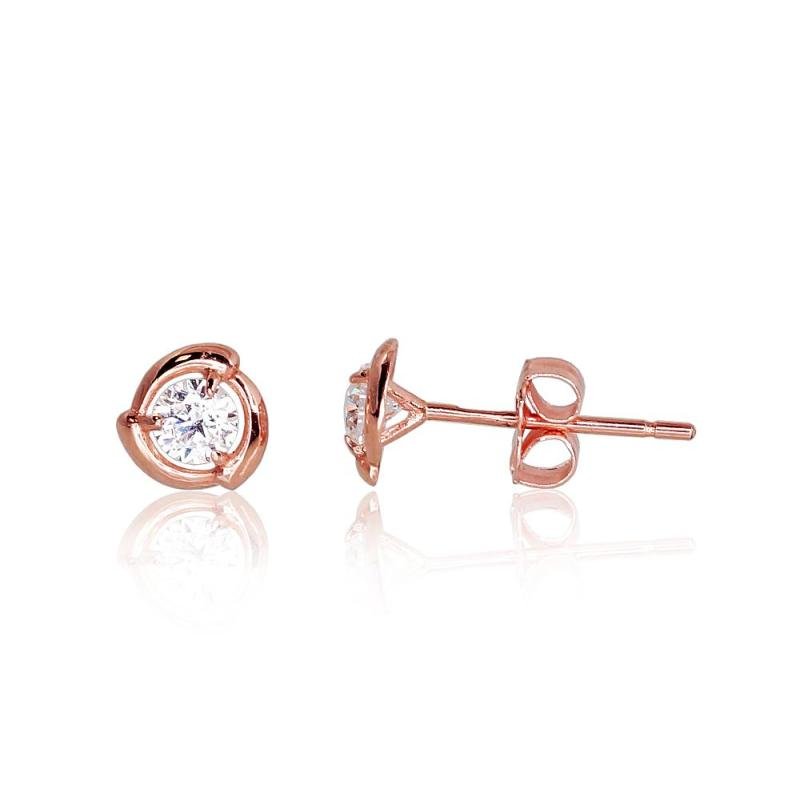 Gold classic studs earrings, Red Gold 585°, Zirkons