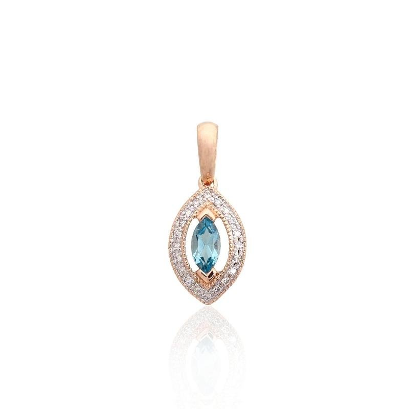 Gold pendant, Red Gold 585°, Rhodium (Plating), Diamonds, Blue Topaz