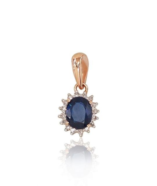 Gold pendant, Red Gold 585°, Rhodium (Plating), Diamonds, Sapphire
