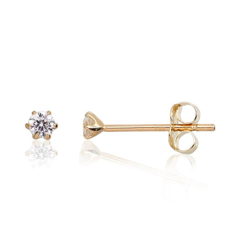 Gold classic studs earrings, Yellow Gold 585°, Zirkons