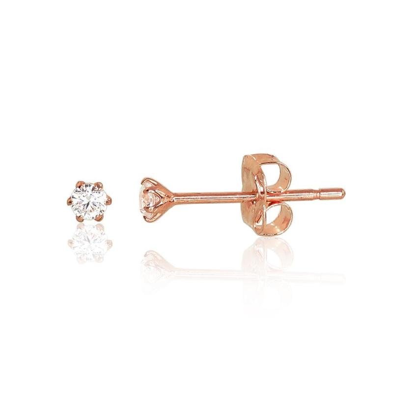 Gold classic studs earrings, Red Gold 585°, Zirkons