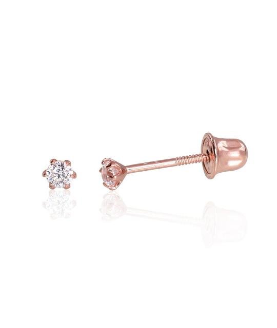 Gold screw studs earrings, Red Gold 585°, Zirkons
