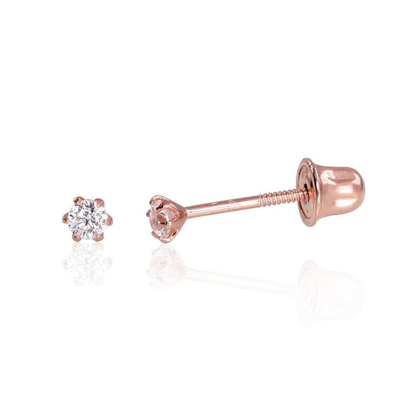 Gold screw studs earrings, Red Gold 585°, Zirkons
