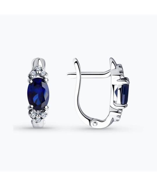 Silver Earrings Sokolov with Synthetic Sapphire Corundum and Cubic Zirconia