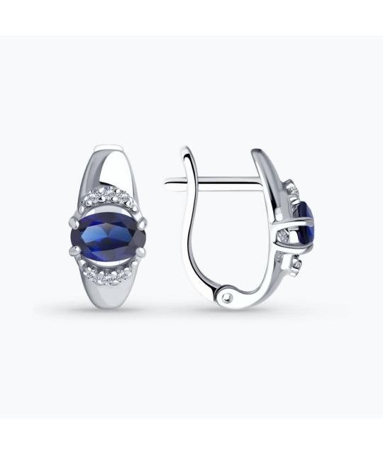 Silver Earrings Sokolov with Synthetic Sapphire Corundum and Cubic Zirconia
