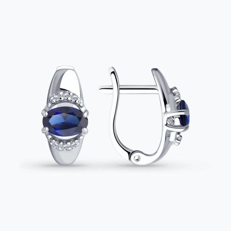 Silver Earrings Sokolov with Synthetic Sapphire Corundum and Cubic Zirconia